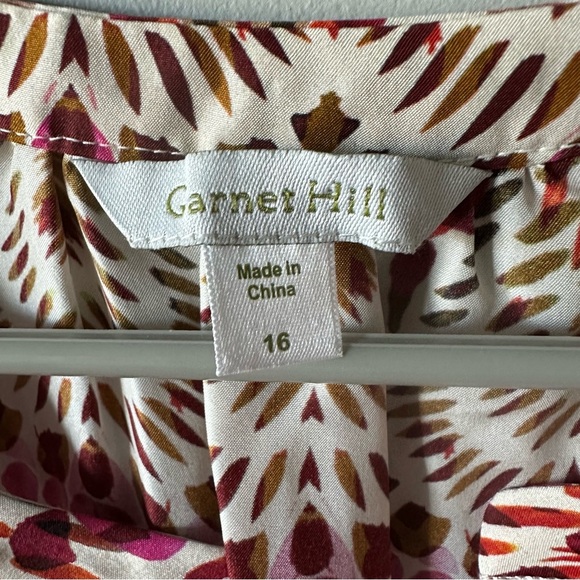 Garnet Hill 100% Silk Floral Green and Orange Ikat Women's Top Size 16 - Picture 2 of 13